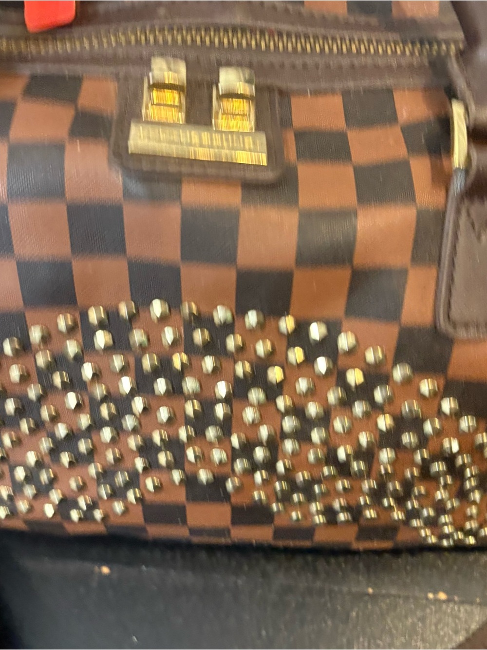 Sprayground Brown Checkered Studded Crossbody Weekender - Picture 3 of 11